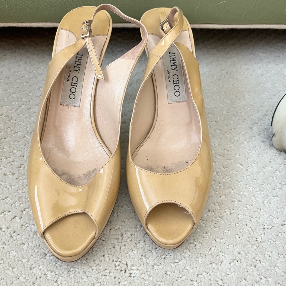 Jimmy Choo Tan Peep Toe Heels